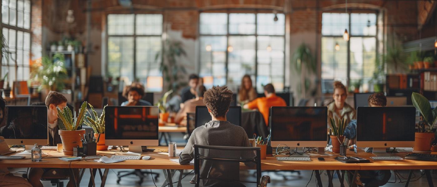 a happy software development team at their desk